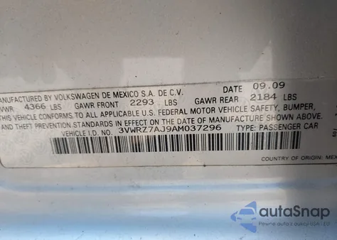 2010 Volkswagen Jetta Se z USA, uszkodzony, nr VIN 3VWRZ7AJ9AM037296